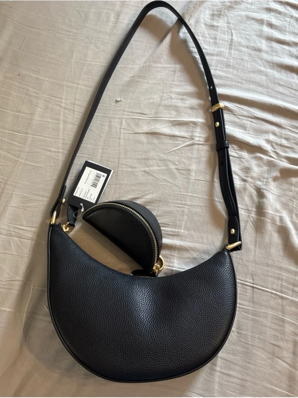 kate spade Black Pebbled Leather Crescent Shoulder Bag with Coin Pouch